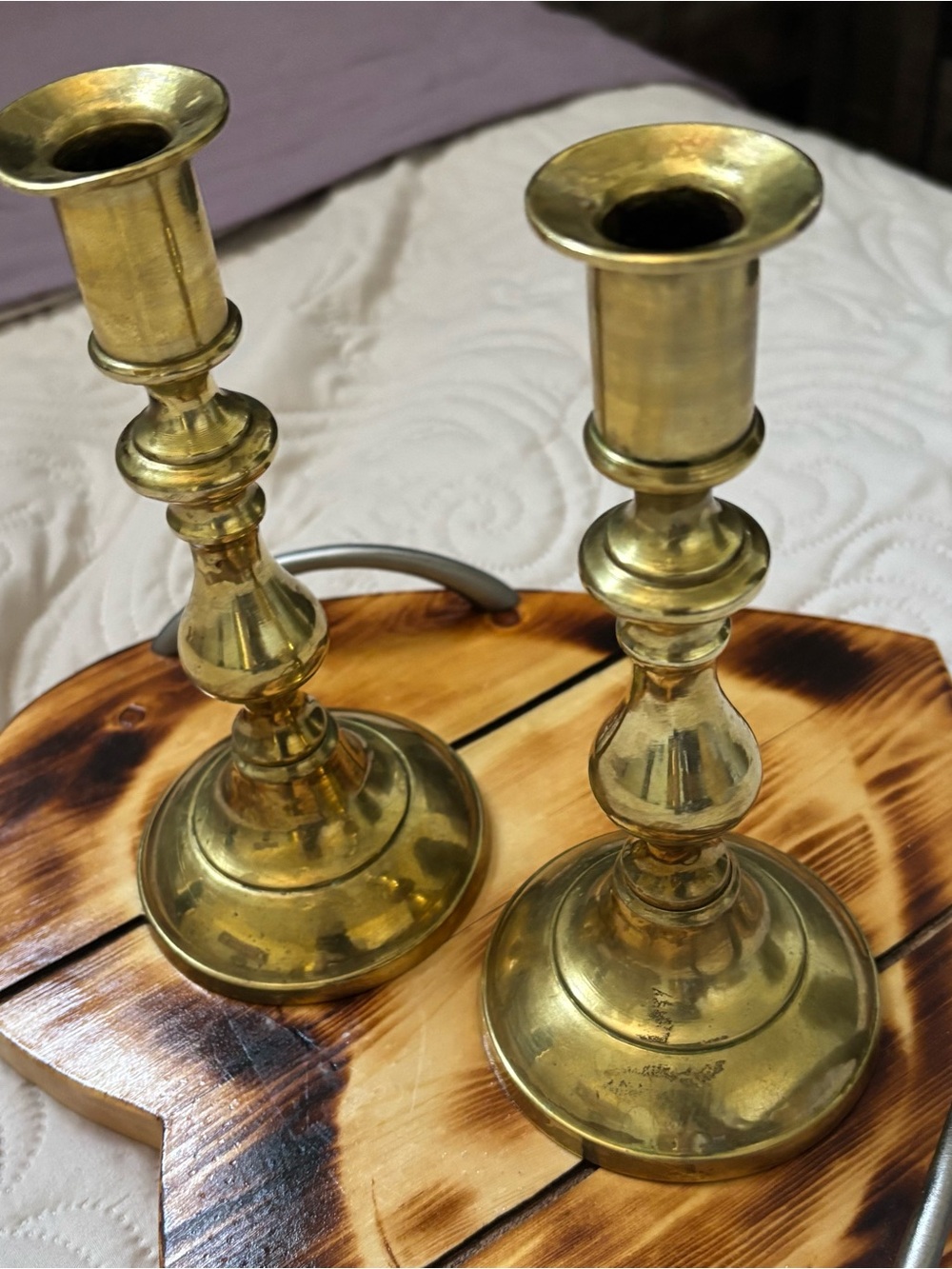 Antique English Brass Candlestick holder set of two